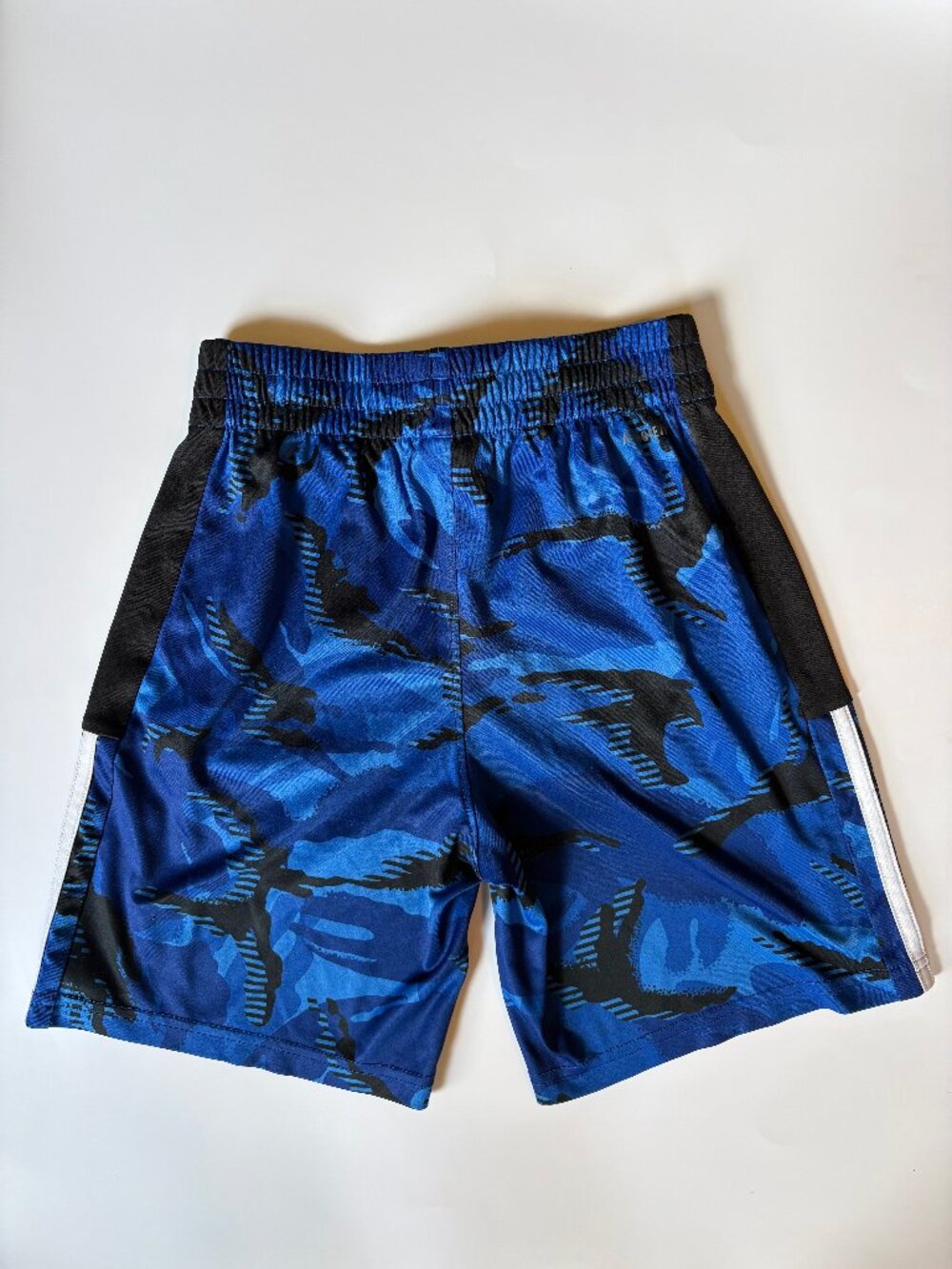 Adidas Boys Blue Camo Athletic Shorts Size 8 Three Stripe Activewear